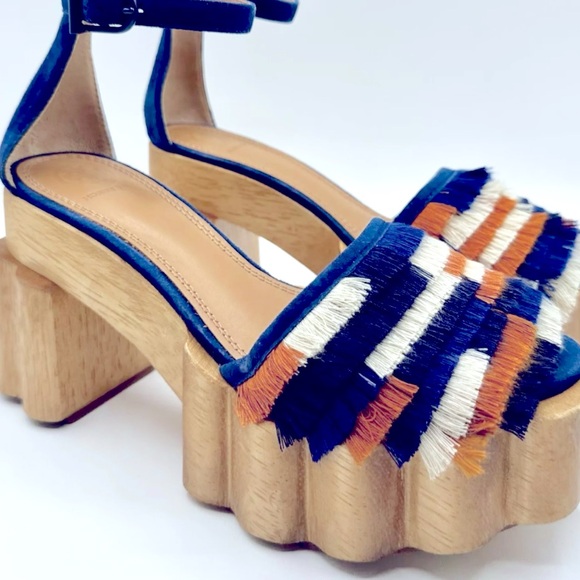 Tory Burch Shoes - NEW Tory Burch Alma Platform Sandal Size 7 US Orange, Blue, Cream/White Fringe